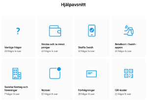 bild som visar hur hjälpsidan på Swish ser ut