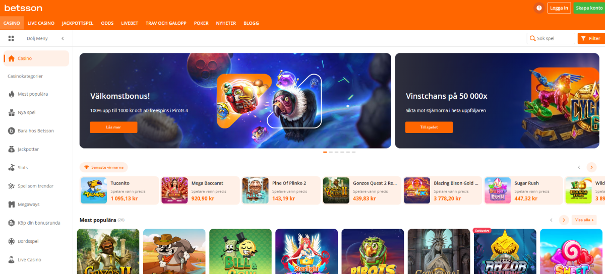 bild som visar betsson lobby