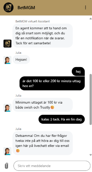 bild som visar en chat med Julia på betmgm support