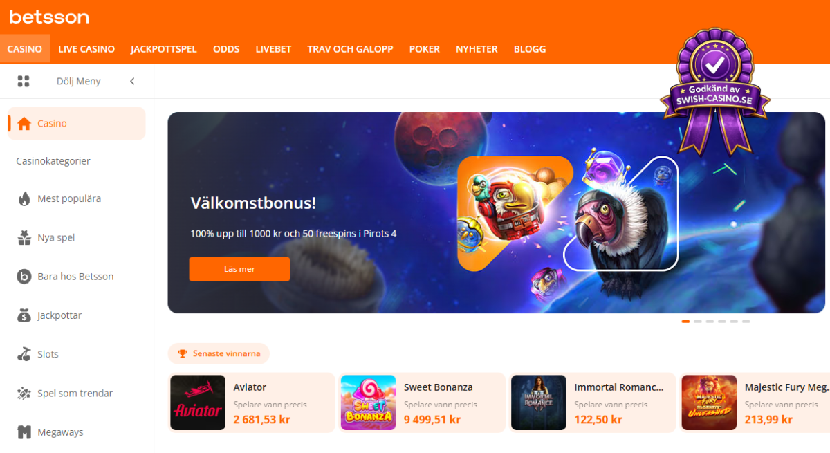 bild som visar lobbyn hos betsson casino