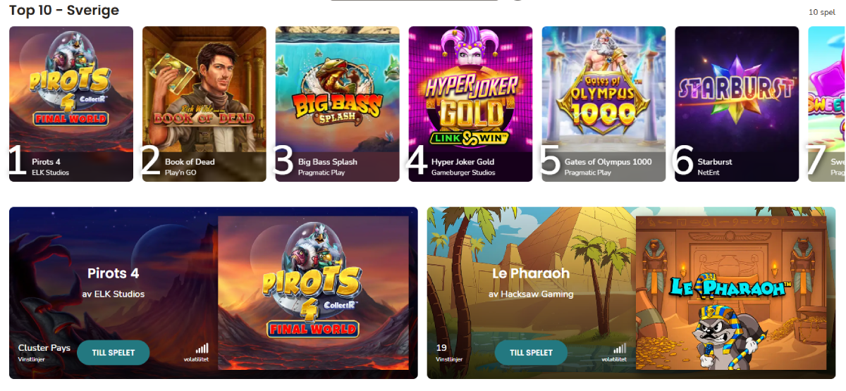 bild som visar ett urval av slots på maria casino