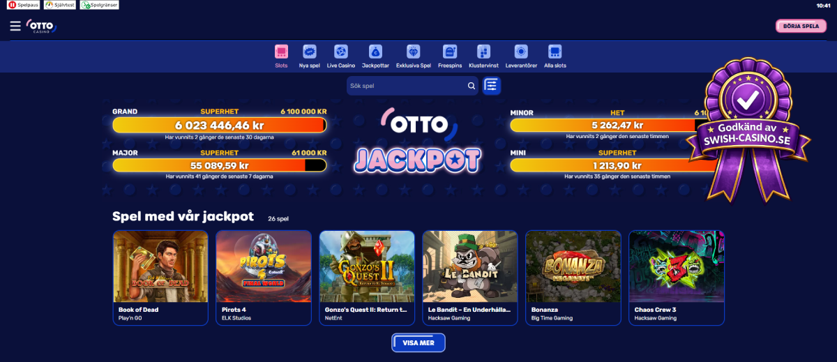 Otto casinolobby med jackpottspel