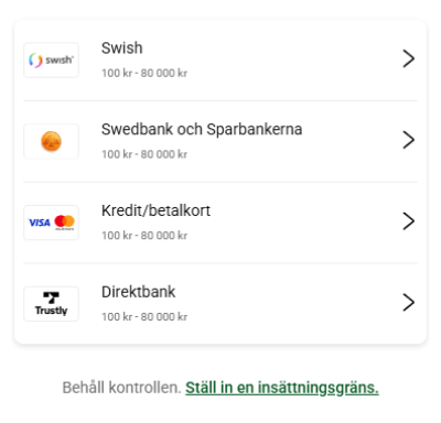 bild som visar tillgängliga betalningsmetoder på Unibet